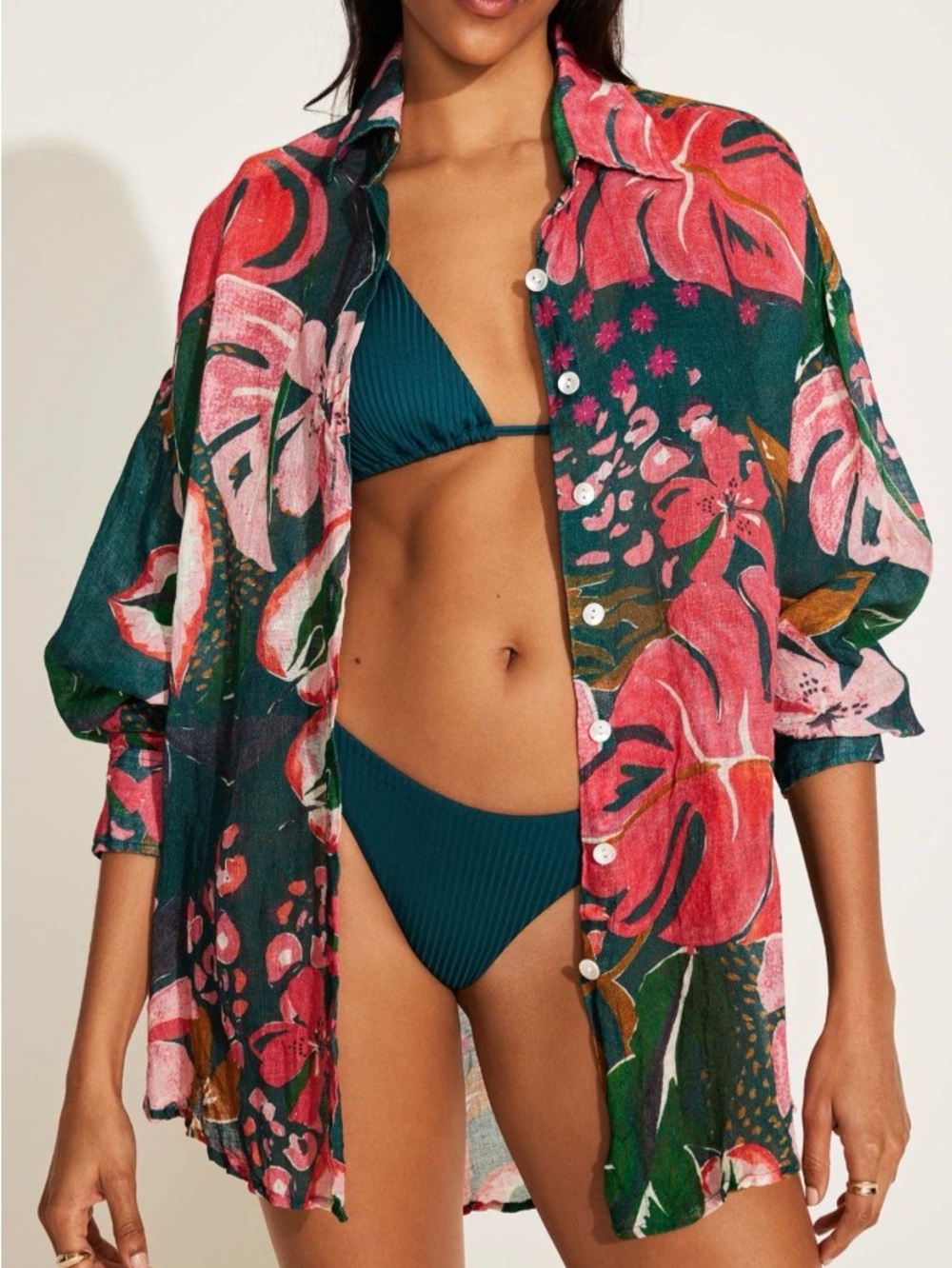 Vitamin A Playa Oversized Linen Cover-up Shirt in Painted Jungle